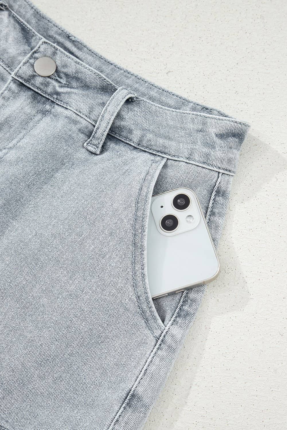 Dusk Blue Scalloped Hemline Acid Wash High Waist Denim Shorts