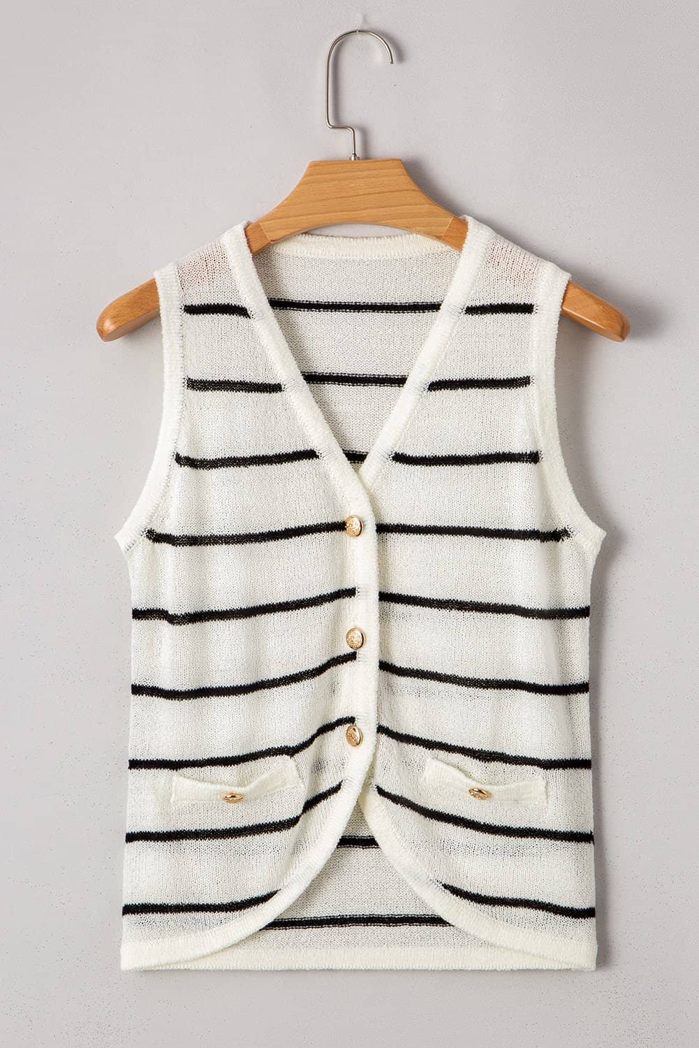 Black Stripe Buttoned V Neck Slim Fit Sweater Vest