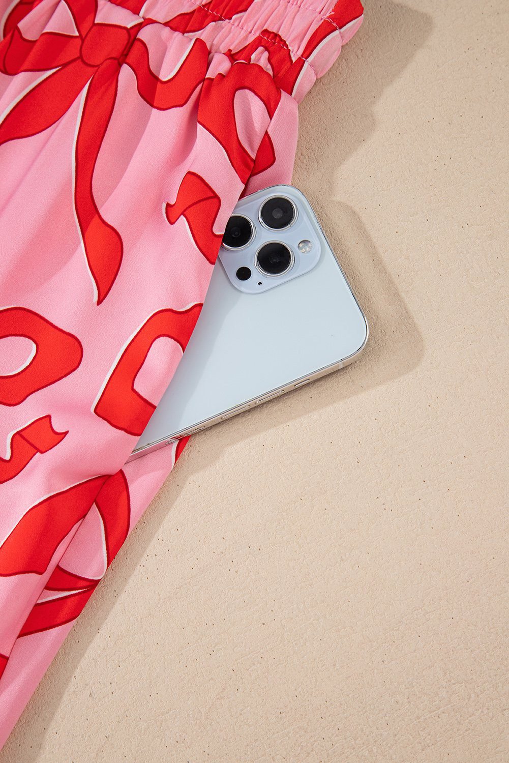 Pink 2Pcs Bow Print Shirt Style Long Sleeve Pajama Set