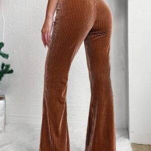 Chestnut Solid Color High Waist Flare Corduroy Pants
