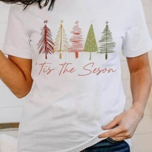 White Cute Christmas Trees Print Crew Neck T Shirt