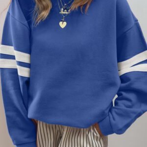 Sky Blue Varsity Striped Detail Drop Shoulder Oversized Sweatshirt
