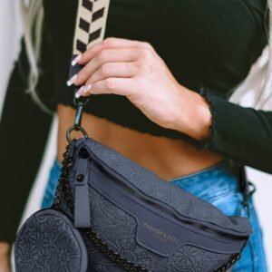 Dark Blue Colorblock Strap Chain Shoulder Bag With Coin Purse