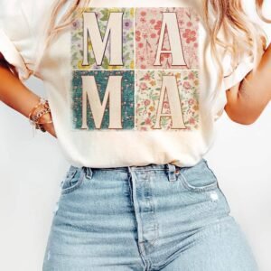 White Mama Floral Block Graphic Casual T Shirt