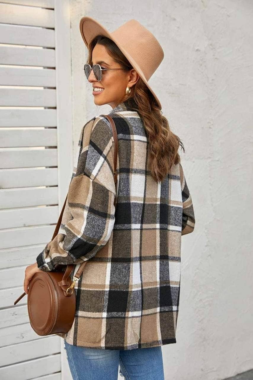 Plaid Print Buttoned Shirt Jacket