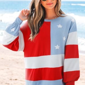 Multicolour American Flag Vintage Oversized Pullover Sweatshirt