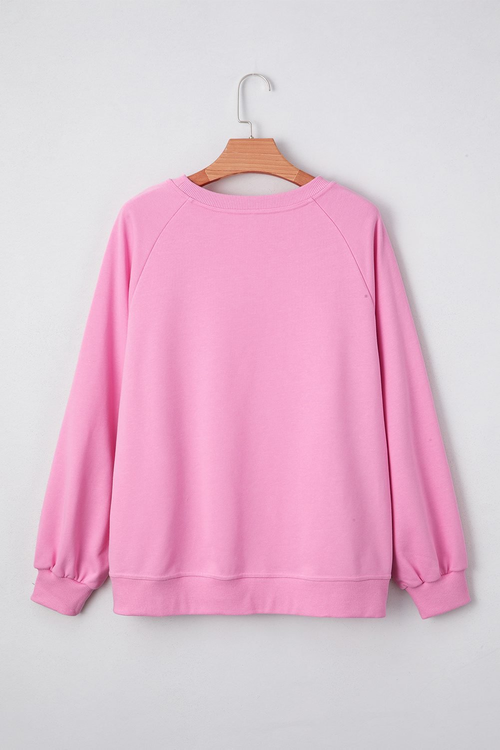 Bright Pink Lace Patched Raglan Sleeve Loose Fit Sweatshirt