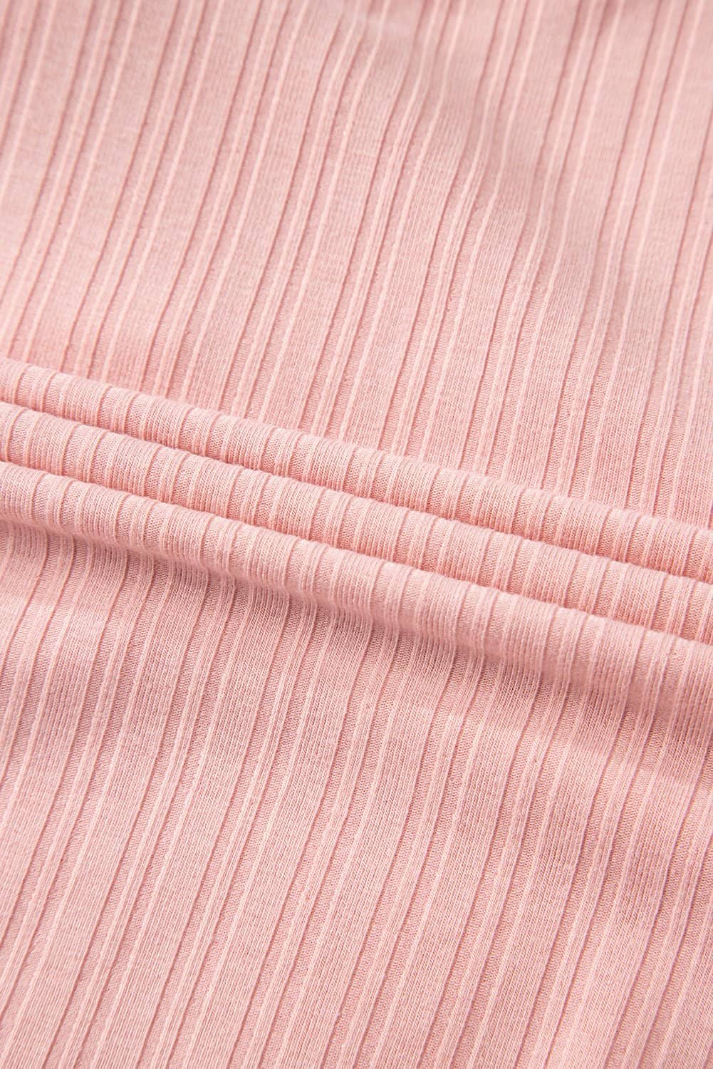 Gossamer Pink Ribbed Button V Neck Tank Top And Shorts Set