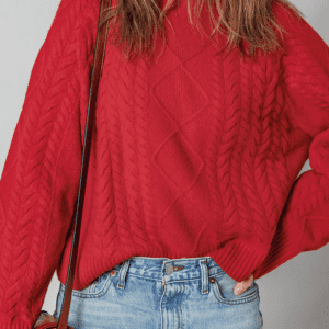 Fiery Red Cable Knit Baggy Sweater