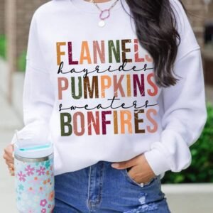 Beige Flannels Pumpkins Bonfires Graphic Drop Shoulder Sweatshirt
