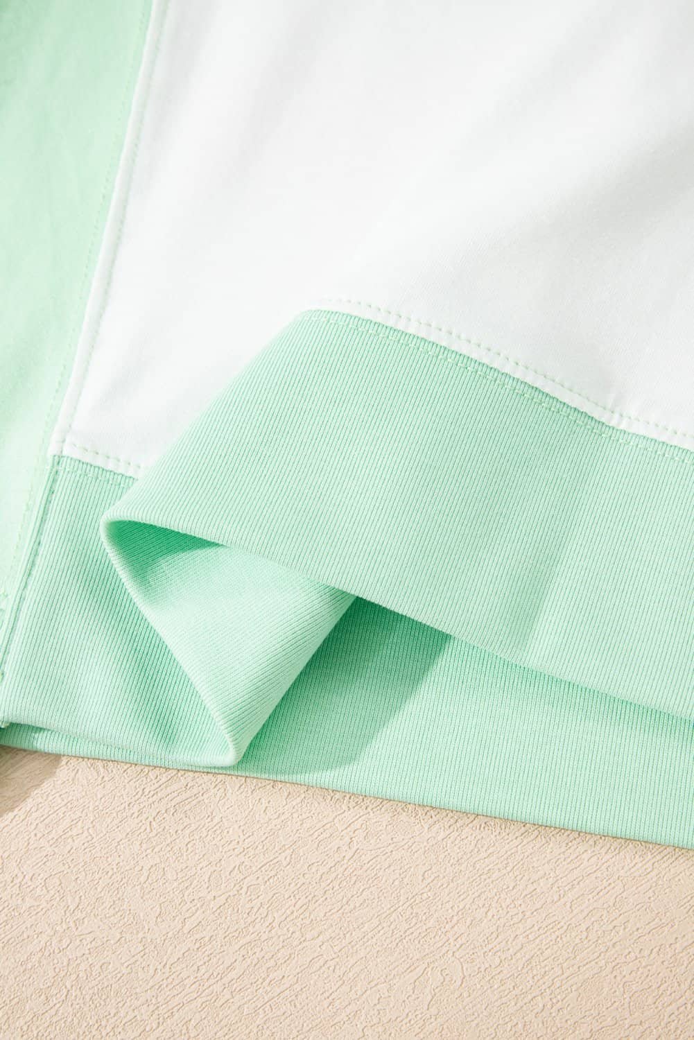 Light Green Color Block Exposed Seam Crew Neck T Shirt