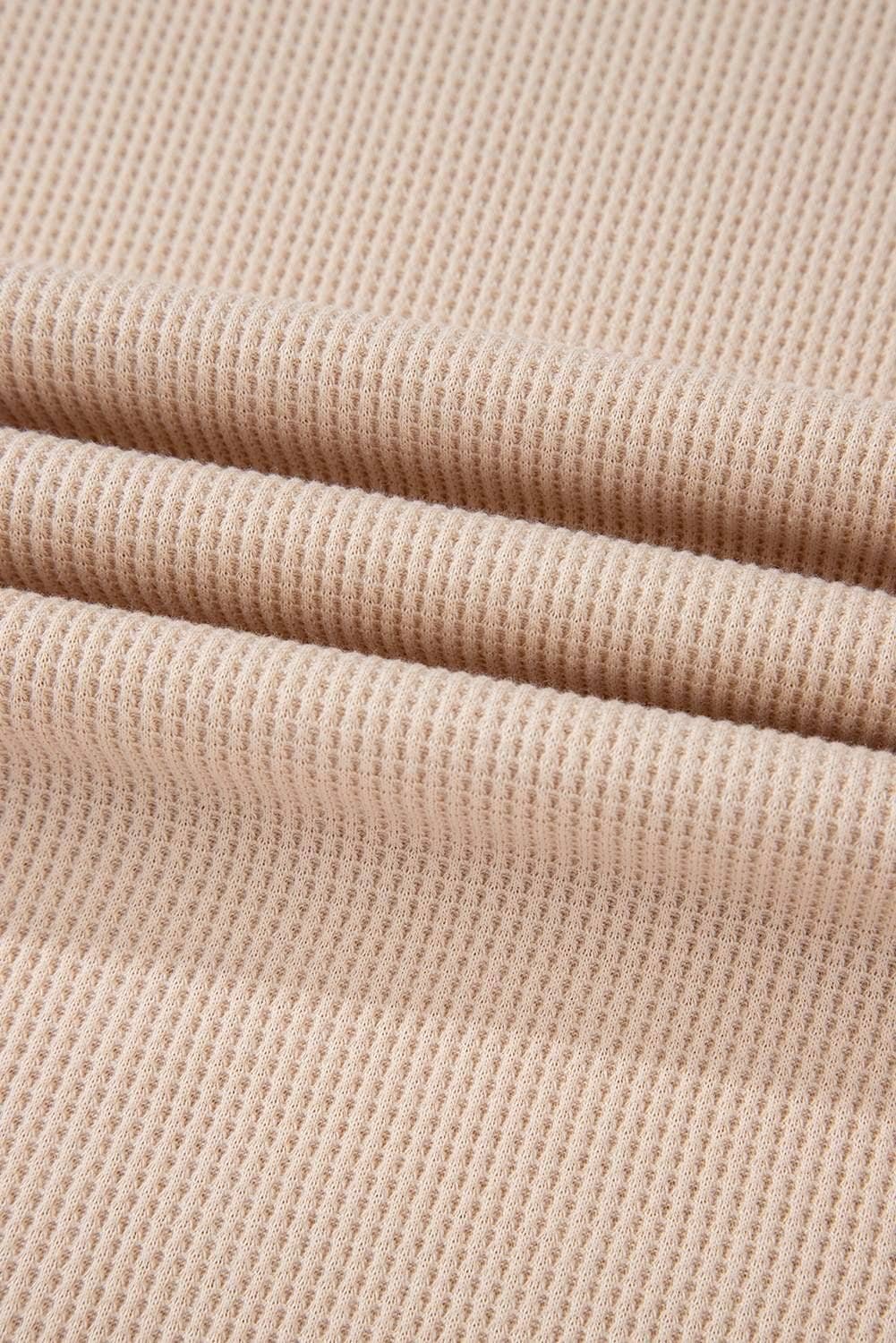 Parchment Contrast Floral Patchwork Puff Sleeve Waffle Knit Top