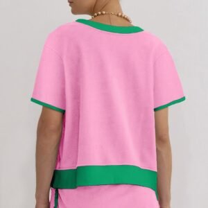 Bonbon Colorblock Edge Drop Shoulder T Shirt And Skort 2Pcs Set
