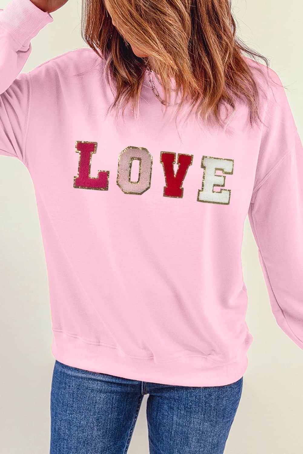 Pink Valentine Love Chenille Embroidered Sweatshirt