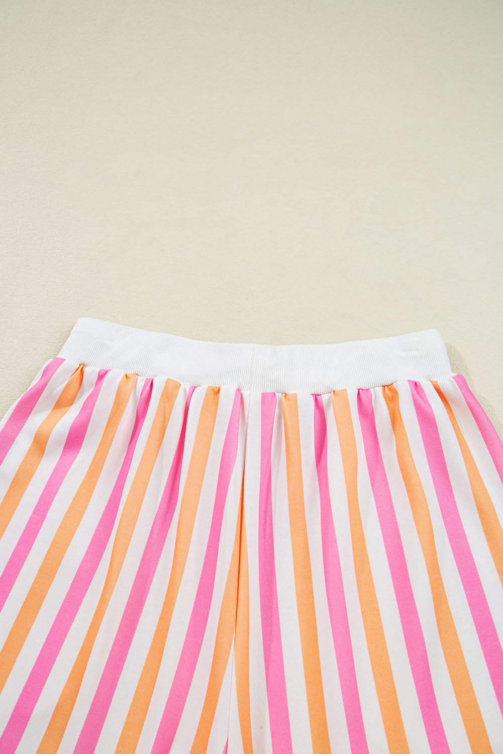Pink Stripe Drop Shoulder Half Sleeve Loose Tee And Shorts Casual Set