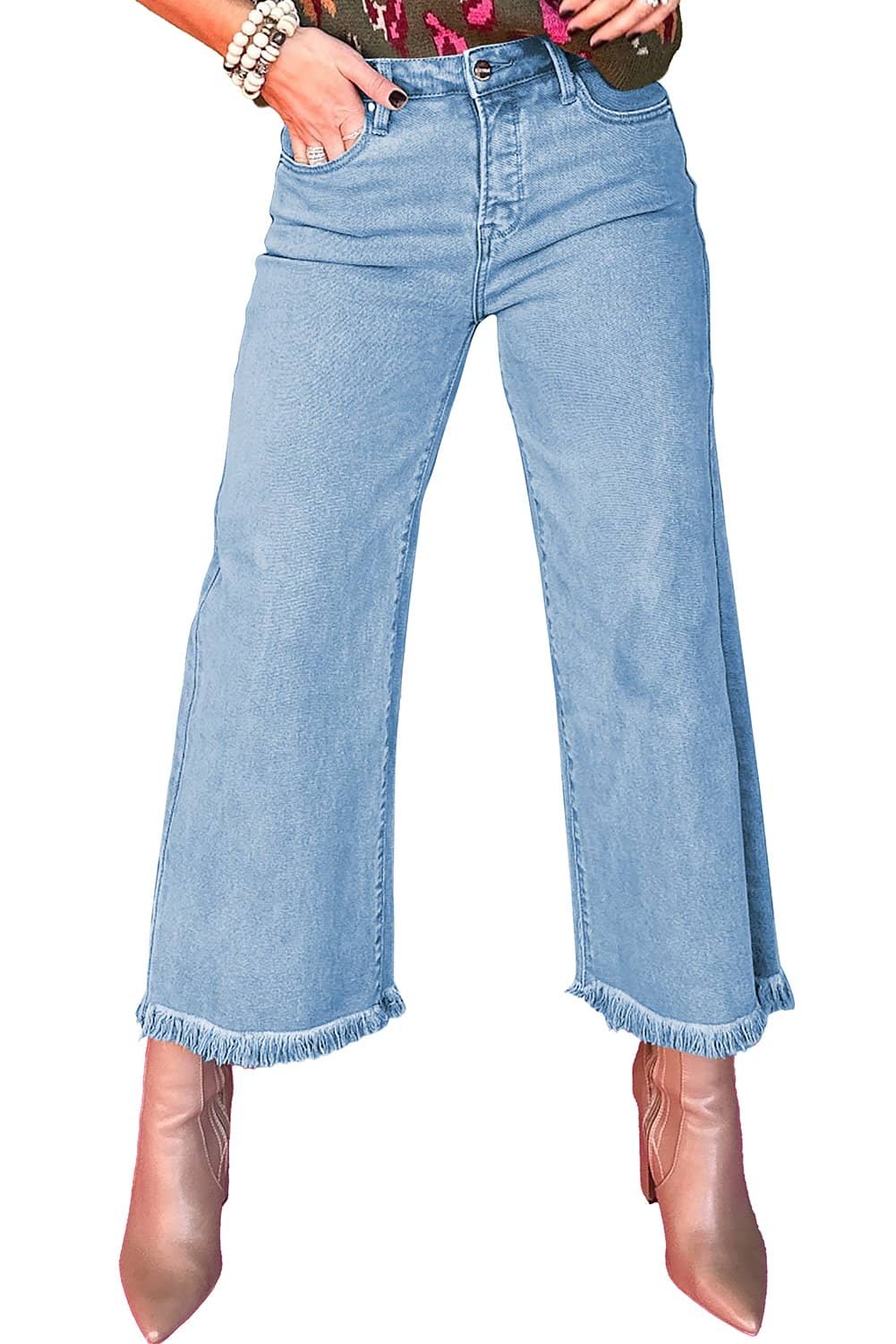 Myosotis Acid Washed High Rise Cropped Wide Leg Jeans