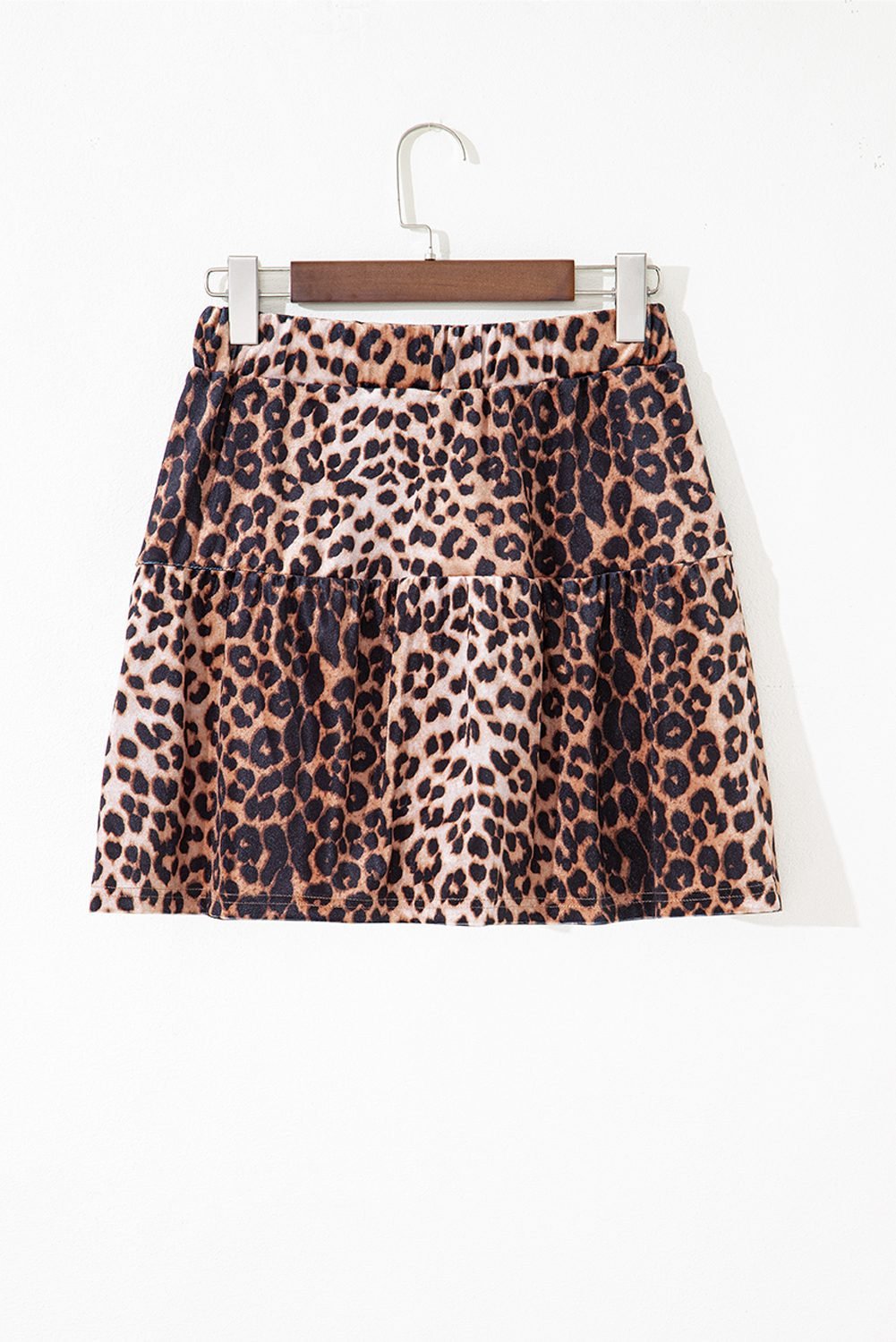 Brown Leopard Tiered Patchwork Hot Mini Skirt