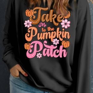 Black Take Me To The Pumpkin Patch Printed Plus Size Sweatshirt
