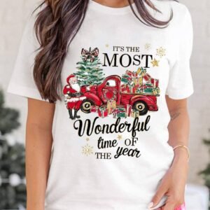 White Christmas Pattern Slogan Print Crew Neck T Shirt