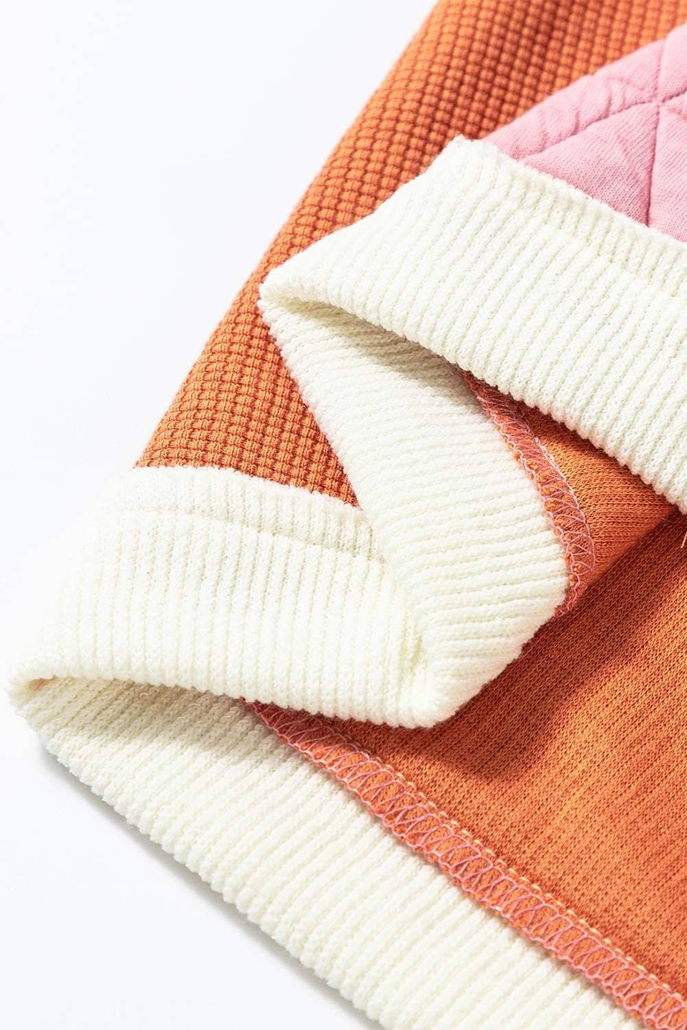 Coral Quilted Textured Patchwork Loose Fit Hooded Jacket