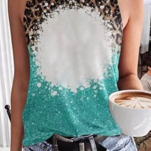 Light Blue Bleached Leopard Tie-Dye Print Tank Top