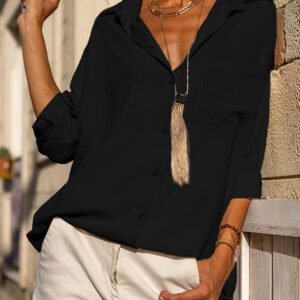 Black Pure Color Patch Pocket Shirt