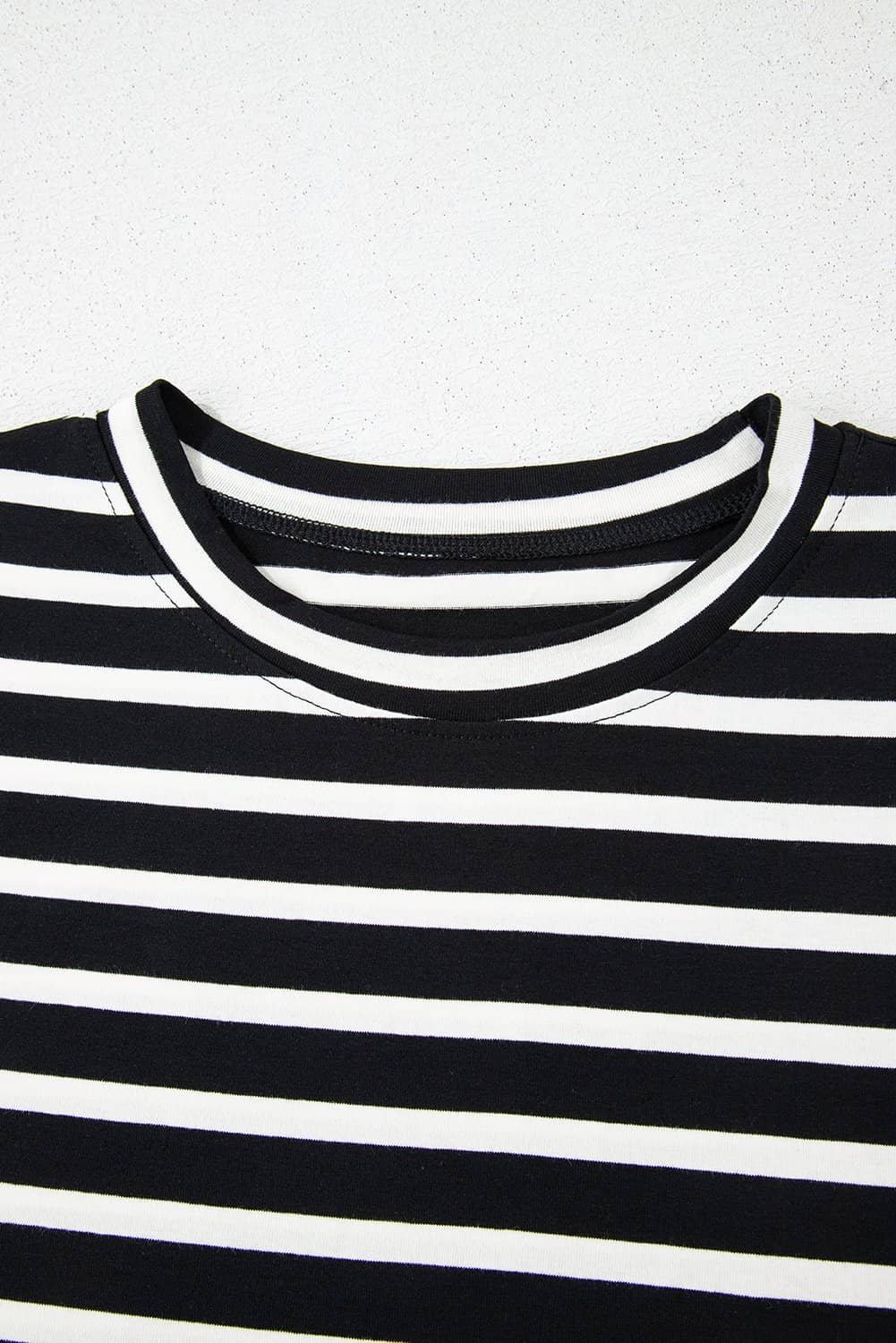 Black White Striped Short Sleeve Top And Shorts Set