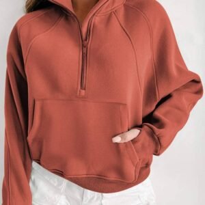 Flamingo Fleece Lined Zip Up Stand Collar Thumbhole Sleeve Sweatshirt