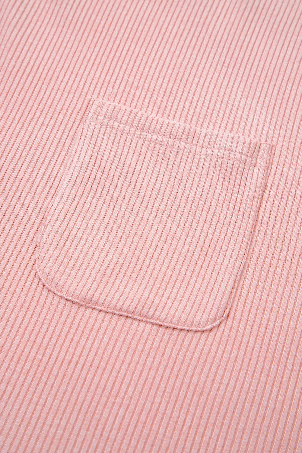 Bonbon Ribbed Exposed Seam Round Neck Chest Pocket Plus Knit Top