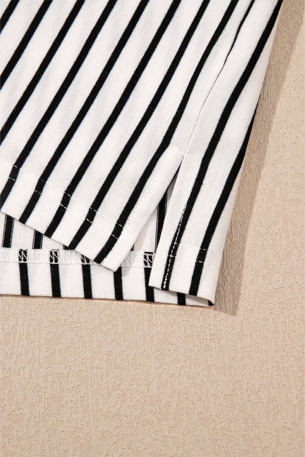 Black Stripe V Neck Tee And Casual Short Set