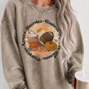 Khaki Oversized Autumn Vibe Graphic Corded Sweatshirt