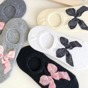 Gray Bow Knot Soft No Show Socks