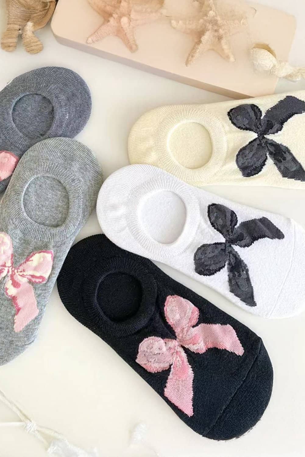 Gray Bow Knot Soft No Show Socks