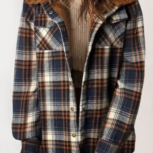 Plaid Pattern Sherpa Lined Hooded Shacket
