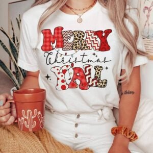 White Merry Christmas Yall Graphic Crewneck T Shirt