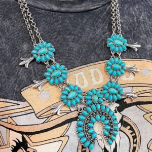 Light Blue Western Turquoise Decor Double Chain Necklace