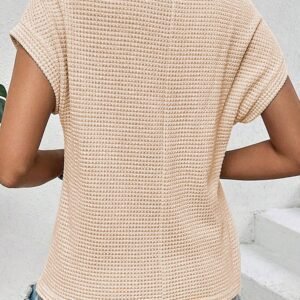Oatmeal Lace Patchwork Waffle Short Sleeve Top