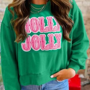 Sea Green Holly Jolly Towel Embroidered Christmas Holiday Sweatshirt