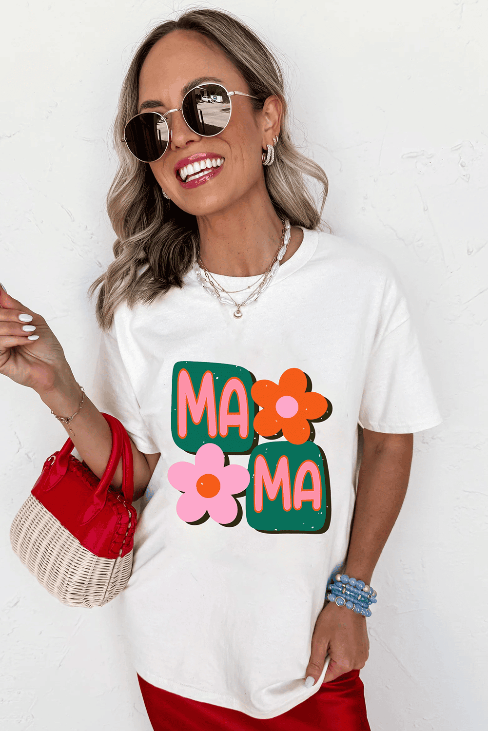 White Mama Flower Graphic Crewneck Tee