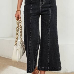 Black Plain Seam Detail Flared Bottom Ankle Length Jeans