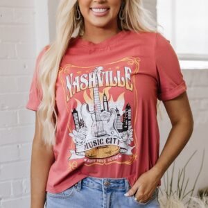 Mineral Red Nashville Music City Graphic Retro Fashion Tee