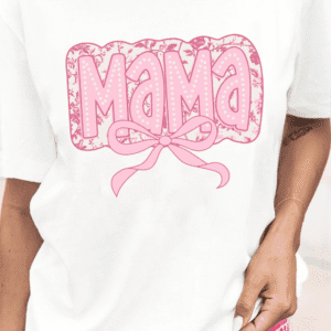 White Mama Bowknot Graphic Crewneck Mothers Day T Shirt