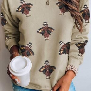 Parchment Shimmering Turkey Pattern Thanksgiving Holiday Sweatshirt