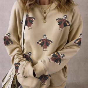 Parchment Shimmering Turkey Pattern Thanksgiving Holiday Sweatshirt