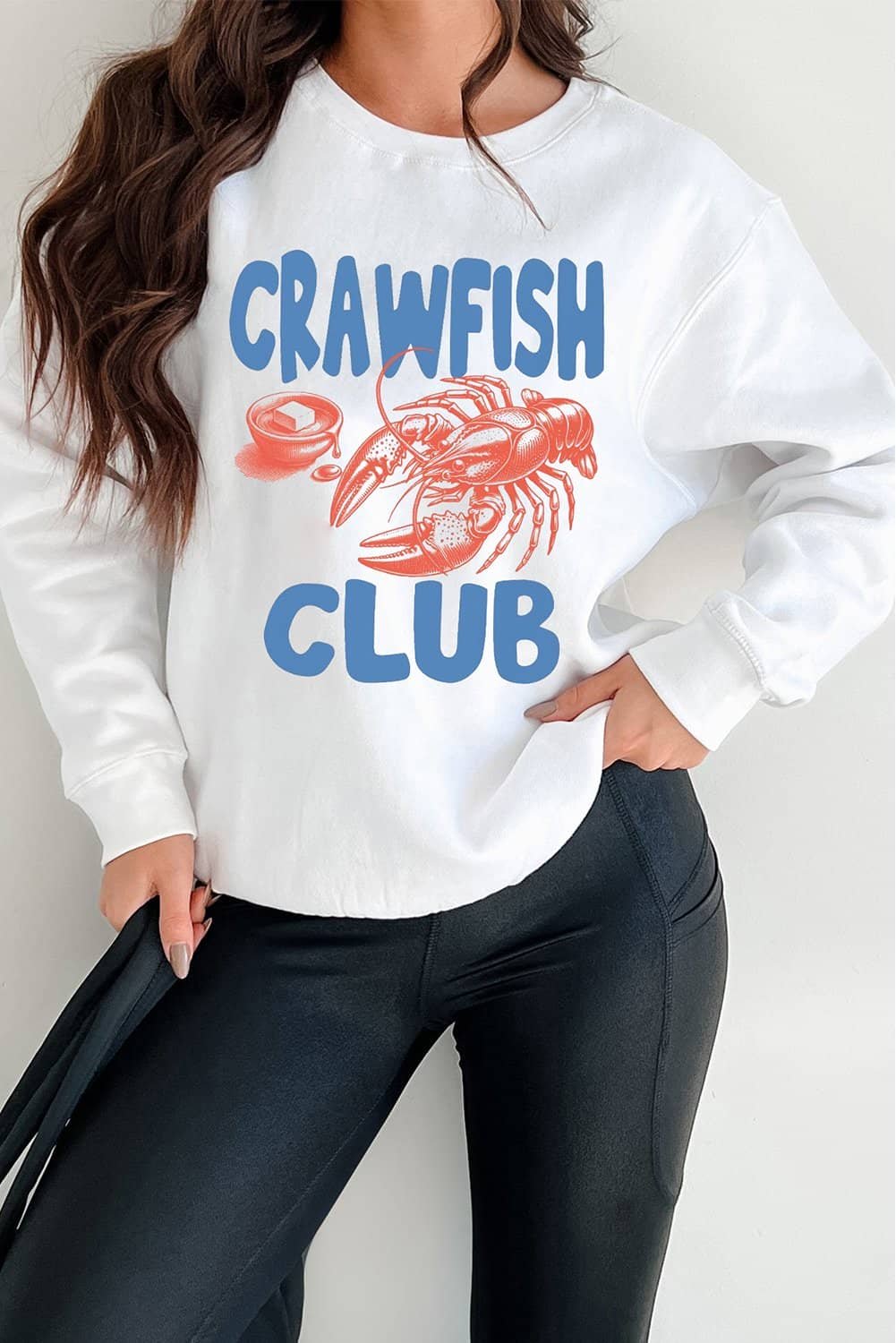White Crawfish Club Printed Drop Shoulder Sweatshirt
