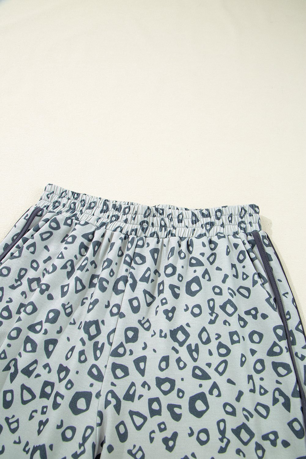 Gray Leopard High Waist Side Bow Straight Leg