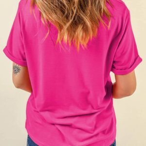Rose Red Casual Plain Crew Neck Tee