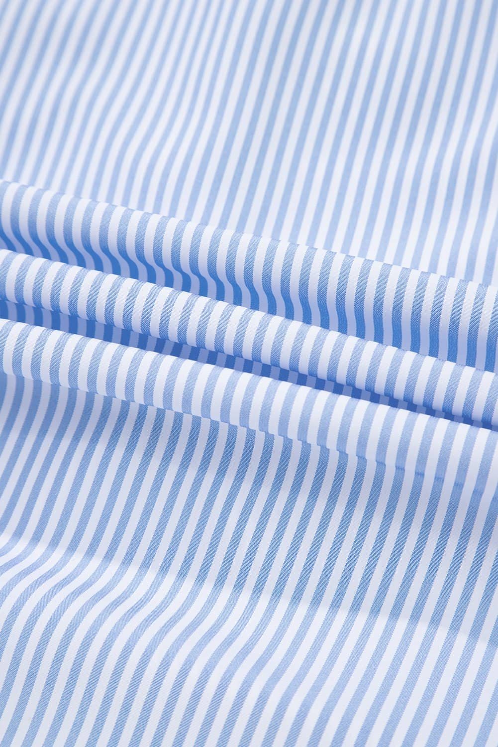 Sky Blue Stripe Ruffled Collar Puff Sleeve Half Buttons Blouse