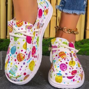 Easter Eggs Printed Square Toe Slip On Canvas Flats