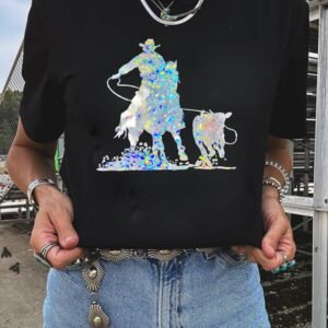 Black Laser Western Cowboy Graphic Crewneck Tee